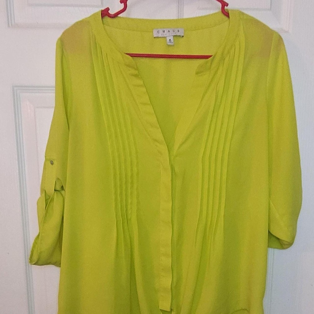 Chaus Chartreuse Pleated Tie-Front Blouse 💚 absolute brat summer behavior